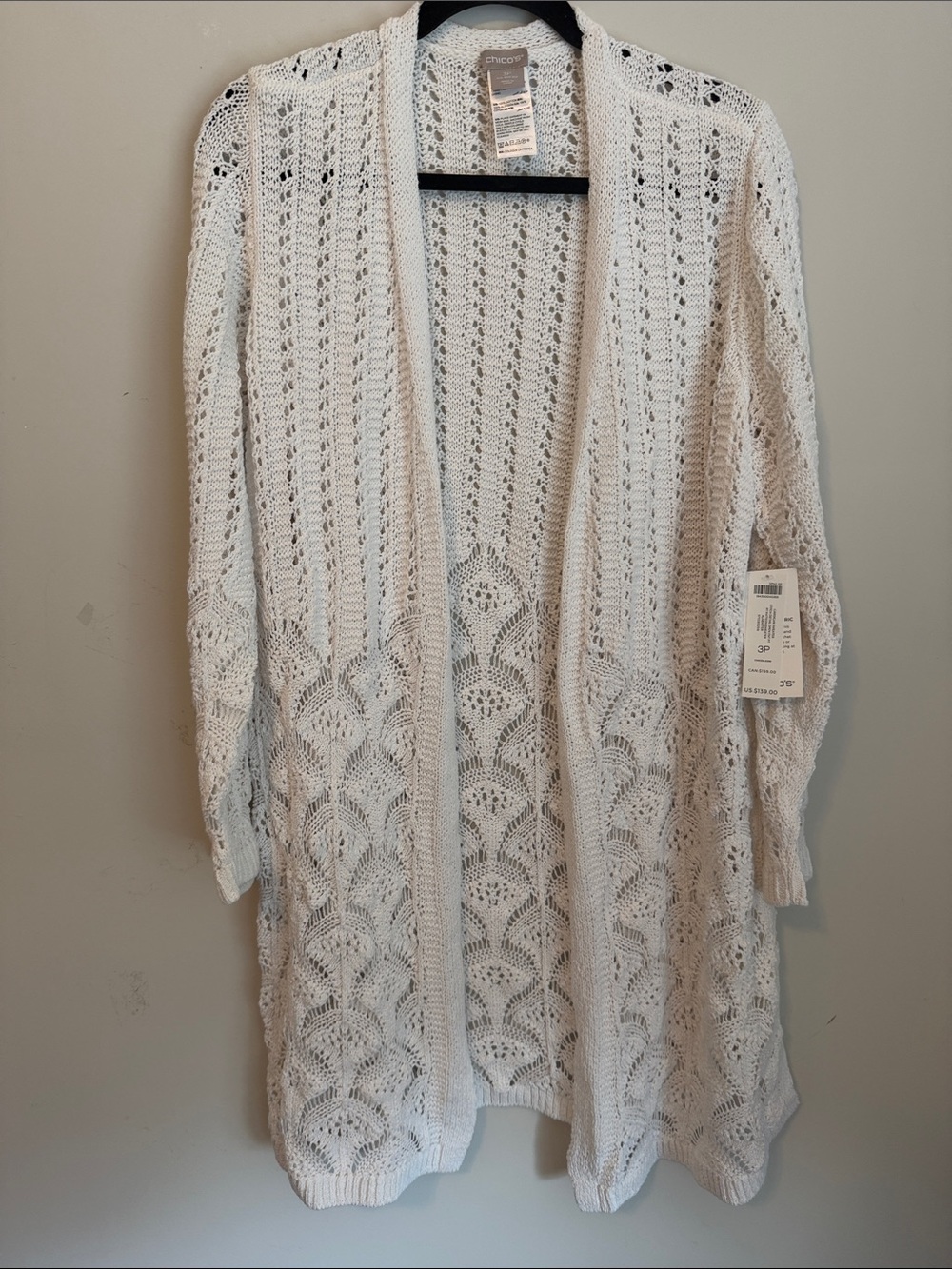 NWT Chico’s Open Knot Long Line Cardigan XL